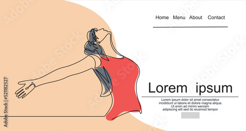 Continuous line art or One Line Drawing of a woman stretching arms is relaxing picture vector illustration