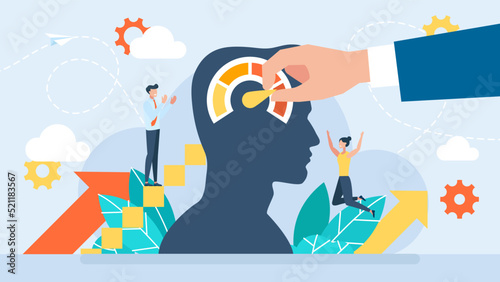 Speed of thinking. Fast work of the human brain. Personality development, evolution of business growth. Education, taking courses, training. Maximum load. Flat design. Vector illustration.