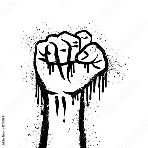 Spray painted graffiti fist hand on black over white. Demonstration  protest drip symbol. isolated on white background. vector illustration