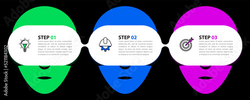 Infographic template. 3 faces with connected VR headsets