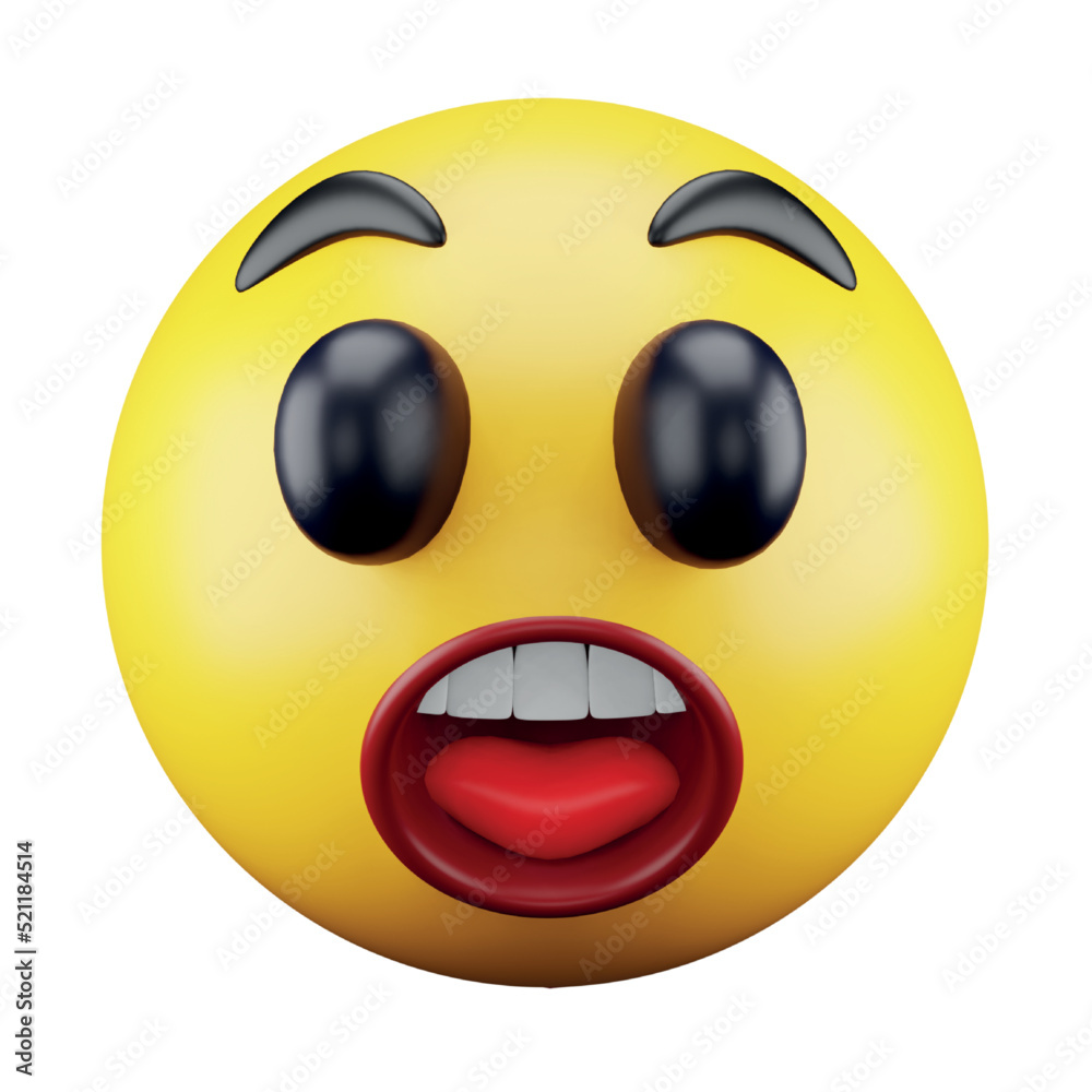 Astonished emoji face 3d rendering isometric icon.