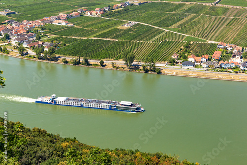Photography Turist ship on Danube river near Krems town in Wachau valley