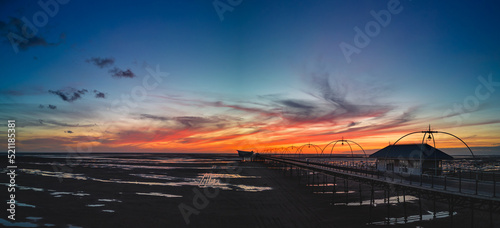 Beautiful panoramic aerial view of Southport Pier at sunset Southport Merseyside photo
