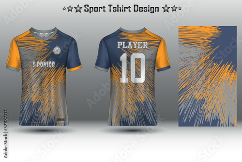 Soccer jersey design for sublimation. t-shirt sport design template, Soccer jersey mockup for football club. Fabric uniform front and back view