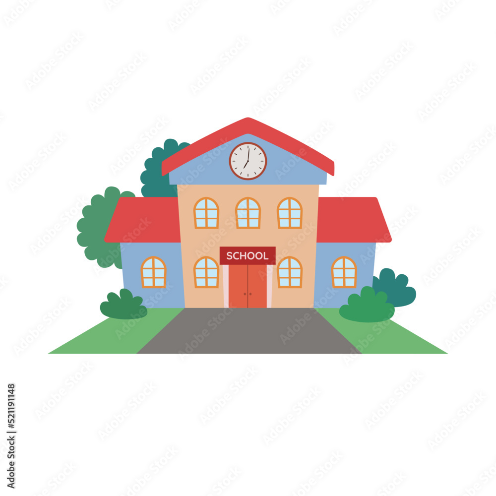 School building cartoon vector illustration. Simple flat design school house isolated on white background. School building cartoon vector illustration. Simple flat design school house isolated on white background.