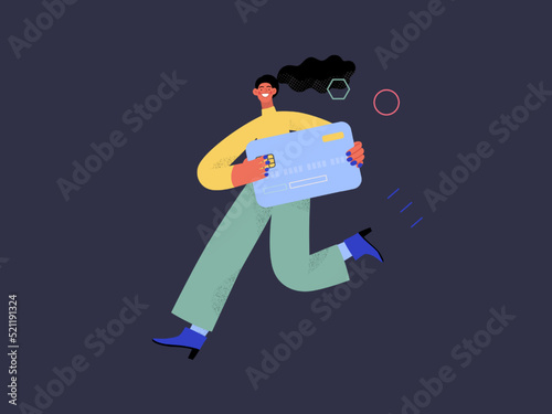 Online payment - Online shopping and electronic commerce series - modern flat vector concept illustration of a young woman holding the credit card. Promotion, discounts, sale and online orders concept