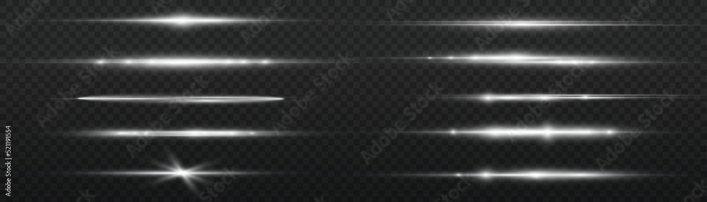 Horizontal light rays, white line, flash glare Horizontal light rays, white line, flash glare