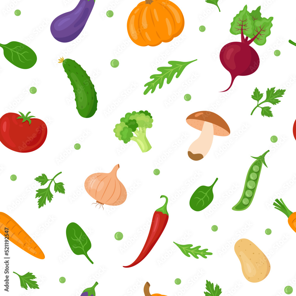 Seamless pattern with different season vegetables. Healthy food background. Vegan or vegetarian theme wallpaper. Seamless pattern with different season vegetables. Healthy food background. Vegan or vegetarian theme wallpaper.