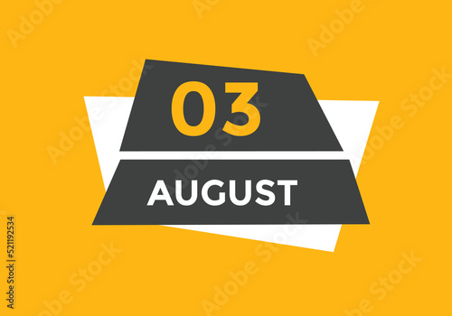august 3 Calendar icon Design. Calendar Date 3rd august. Calendar template   © creativeKawsar