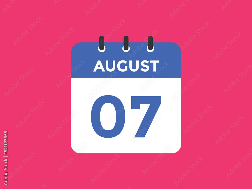 august 7 calendar reminder. 7th august daily calendar icon template. Vector illustration
august 7 calendar reminder. 7th august daily calendar icon template. Vector illustration