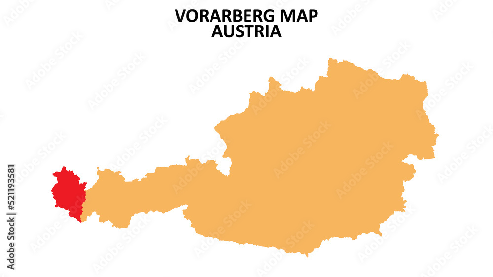 Vorarlberg regions map highlighted on Austria map.