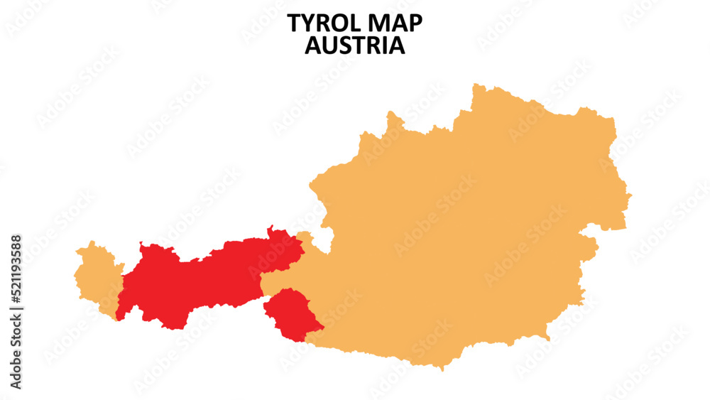 Tyrol regions map highlighted on Austria map.