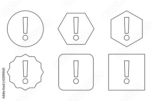 Exclamation mark  Attention sign  Caution icon  Hazard warning symbol  vector mark symbols. Black outline design. Exclamation mark Icon Set.