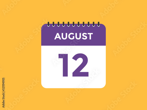 august 12 Calendar icon Design. Calendar Date 12th august. Calendar template 