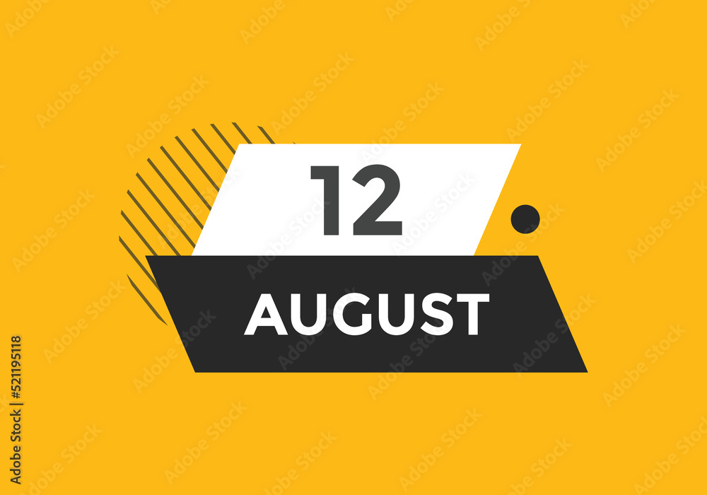 august 12 calendar reminder. 12th august daily calendar icon template. Vector illustration 

