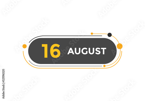 august 16 Calendar icon Design. Calendar Date 16th august. Calendar template 
