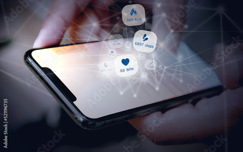 Wallpaper Mural Tracking of health data and fitness data like steps, Heart rate or burned calories using a smartphone with connection to health tracker oder smartwatch, e-health, digitization in health care Torontodigital.ca