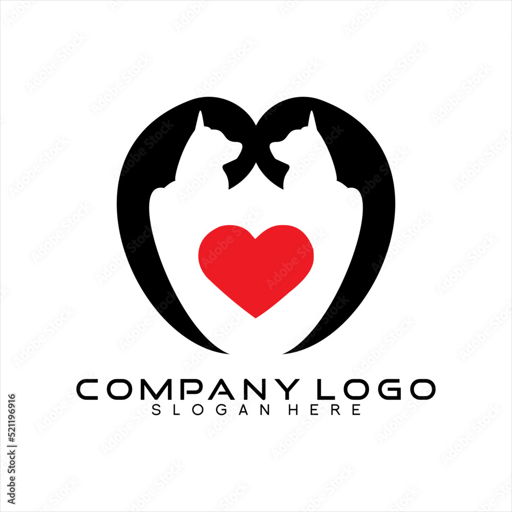 Vector logo design letter P double abstract with dog silhouette and heart icon