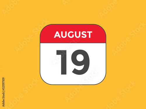 august 19 Calendar icon Design. Calendar Date 19th august. Calendar template 

