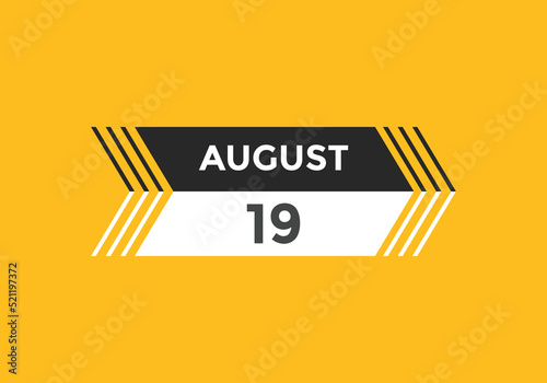 august 19 calendar reminder. 19th august daily calendar icon template. Vector illustration 
