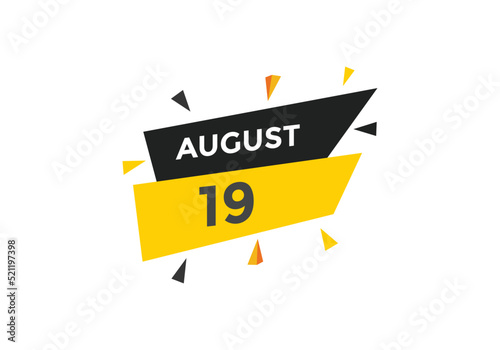 august 19 calendar reminder. 19th august daily calendar icon template. Vector illustration 
