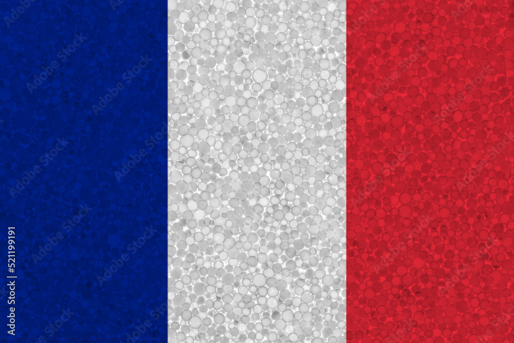 France flag on styrofoam texture. national flag painted on the surface of plastic foam France flag on styrofoam texture. national flag painted on the surface of plastic foam