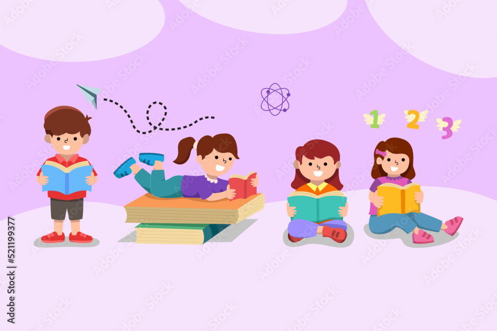 happy kids studying together with their teacher happy kids studying together with their teacher
