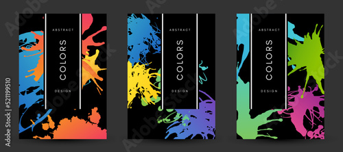 Colorful artistic poaters with paint splash decoration elements.  Abstract creative design. Backgrounds collection with hand drawn texture.