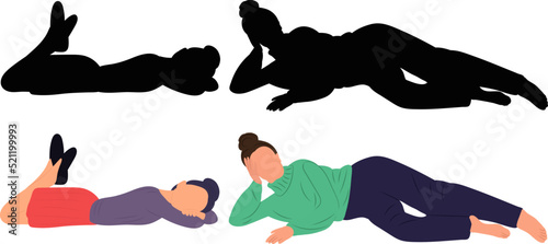 silhouette mom and daughter lie on a white background isolated, vector