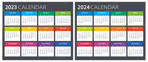 2022, 2023 Calendar - illustration. Template. Mock up Week starts Sunday