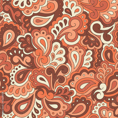 Monochrome Retro Psychedelic Swirls and Paisleys Vector Seamless Pattern. Nostalgic Vintage Print. Summer Groovy Textile Design. FlowerPower Hippie Background
