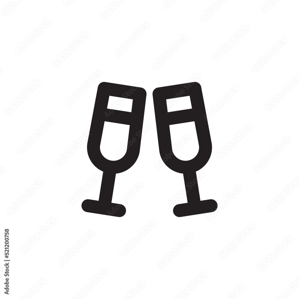 Simple champagne glasses icon, Vector outline icon on white background. Simple champagne glasses icon, Vector outline icon on white background.
