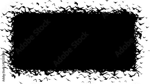 Frame with scattered silhouettes of birds. Vector isolated decoration element.