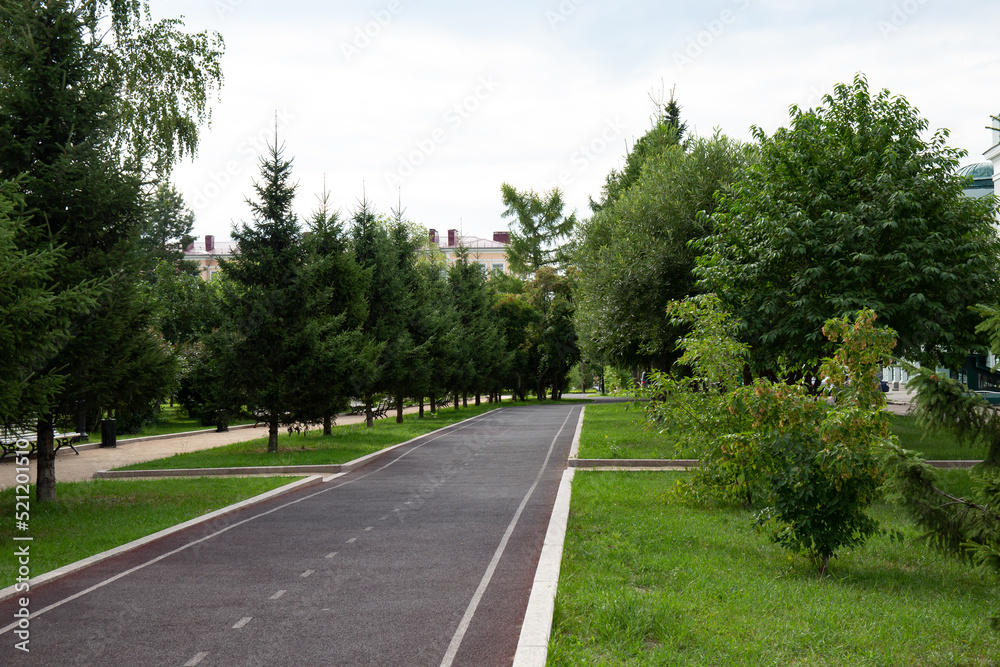 A beautiful path to the Vrubel Museum in the historical center of Omsk in summer