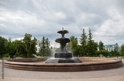 Russia Siberia views of the city of Omsk architecture fountain in summer