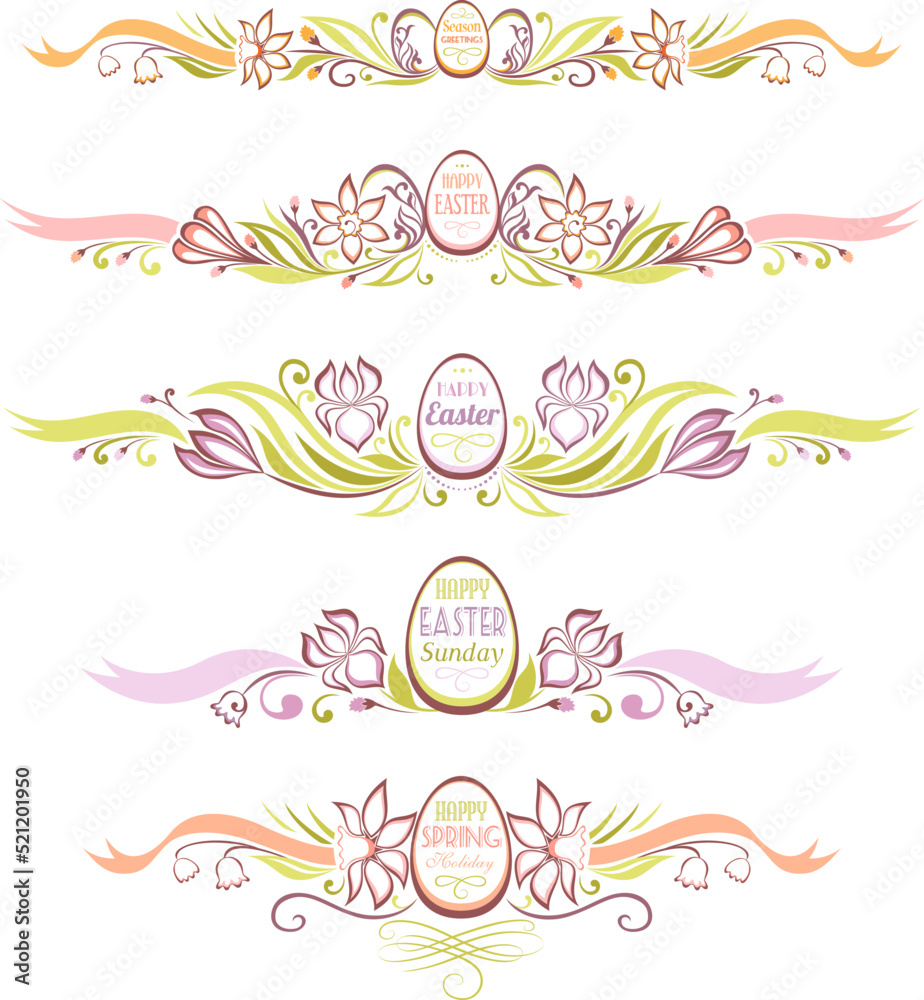 Set of easter decorative borders