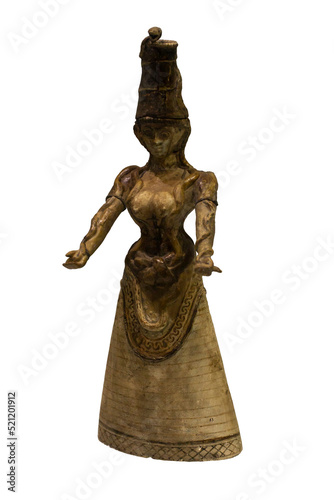 Statuette of one of the snake goddesses isolated on white background