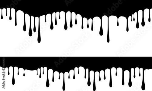 Dripping liquid design elements. Vector isolated borders with ink or paint flow down.