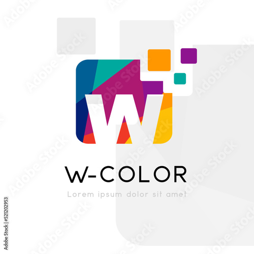 Rainbow abstract logo with W letter. Vector illustration