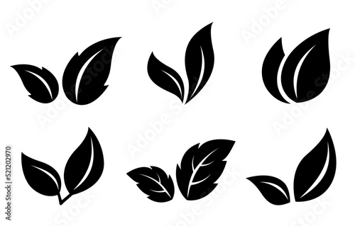 black nature set of leaves icons silhouettes