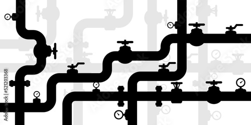 Pipelines textured background. Industrial vector banner with pipes and equipment.