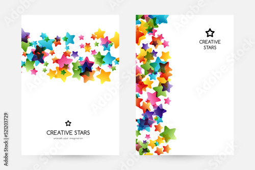 Creative kids vector cards with colorful stars