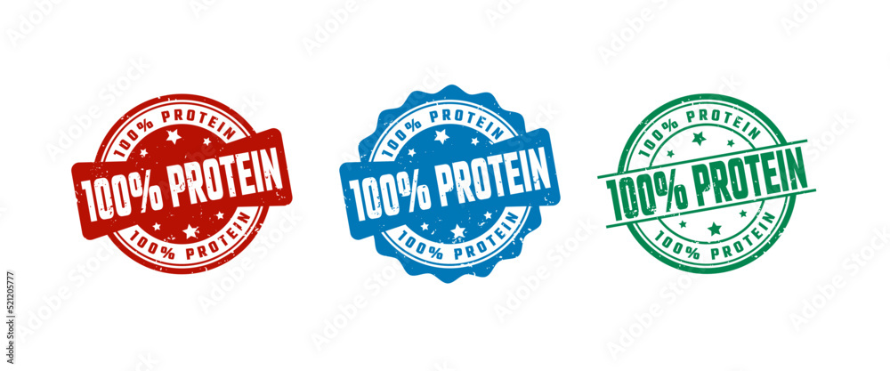100% Percent Protein Sign or Stamp Grunge Rubber on White Background