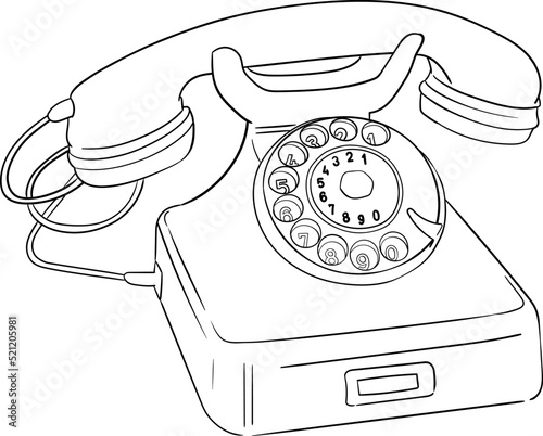 Retro telephone line art vector illustration
