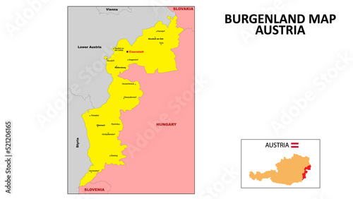 Burgenland Map. State and district map of Burgenland. Political map of Burgenland with the major district