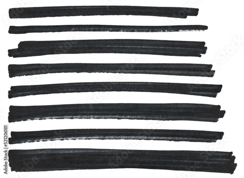 Set of black marker paint texture. Strokes isolated on white background