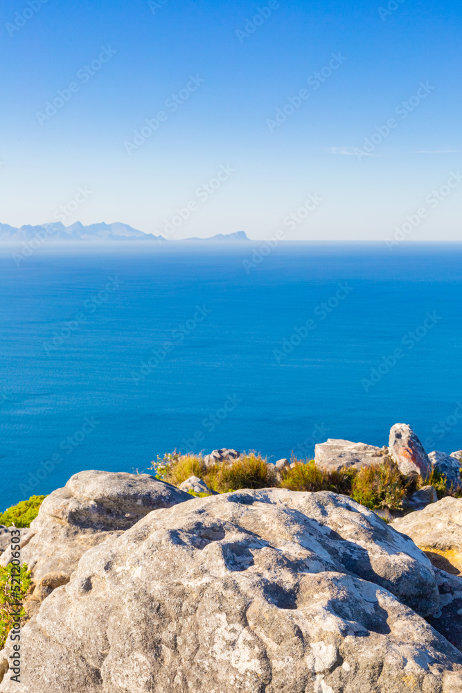 Coastal mountain landscape with fynbos flora in Cape Town.