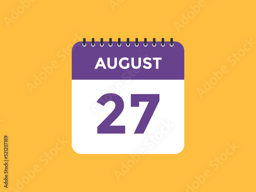 august 27 Calendar icon Design. Calendar Date 27th august. Calendar template 
