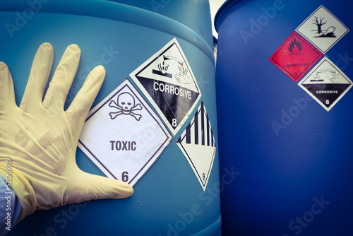 Warning symbol for chemical hazard on chemical container