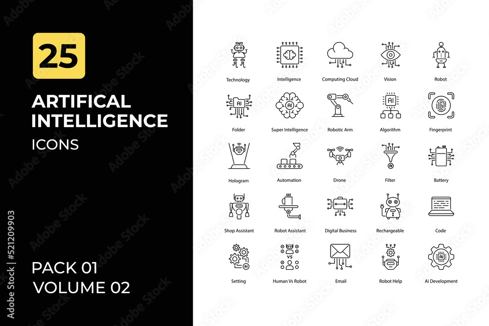 Artificial Intelligence icons collection. Set contains such Icons as ai ...